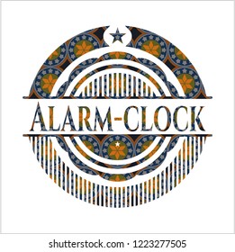 Alarm-clock arabic style badge. Arabesque decoration.