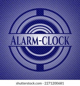 emblema de reloj de alarma con textura de jean. Ilustración vectorial. Detallado. 