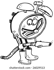 Alarm-clock, ready with a hosepipe for the right moment