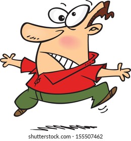 Alarmed cartoon man hopping around