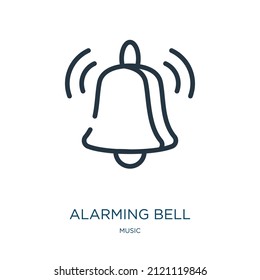 alarming bell thin line icon. ring, alarm linear icons from music concept isolated outline sign. Vector illustration symbol element for web design and apps.