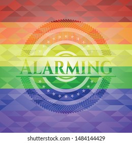 Alarming emblem on mosaic background with the colors of the LGBT flag