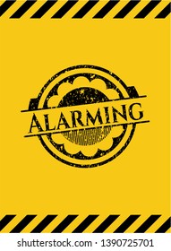 Alarming grunge warning sign emblem. Vector Illustration. Detailed.