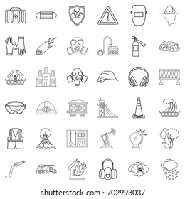 Alarming icons set. Outline style of 36 alarming vector icons for web isolated on white background