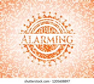 Alarming orange mosaic emblem with background