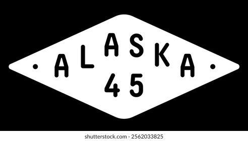 Alaska 45 logo with black background. unique style font with Alaska wording. black and white Alaska 45 logo 