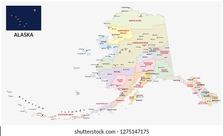 alaska administrative and political map with flag