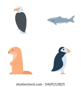 Alaska animal icons set cartoon vector. Antarctic and arctic animal. Environment, wildlife