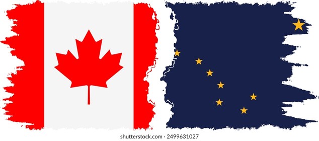 Alaska and Canada grunge brush flags connection, vector