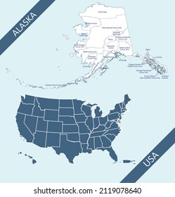 Alaska county map graphic illustration