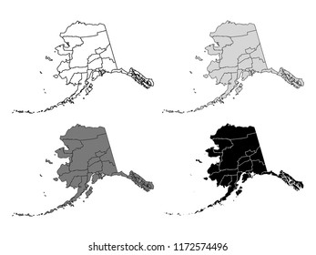 Alaska County Map (Gray, Black, White)