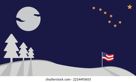 Alaska Day. fir tree background, full moon and american flag. suitable for using alaska day content.