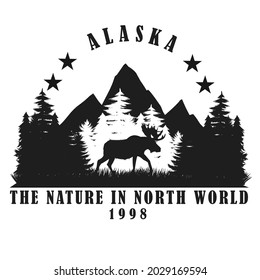 Alaska design ,silhouette design ,vintage style .for logo and other uses