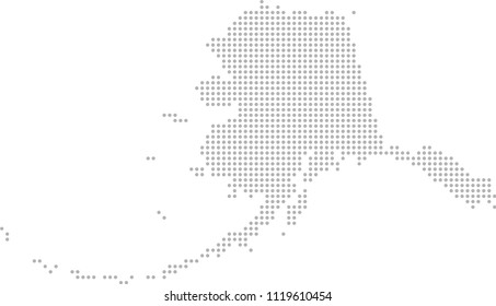 Alaska dot map vector outline gray background. Dotted map of Alaska state of USA
