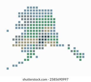 Alaska dotted map. Digital style map of the state on a white background. Alaska shape with square dots. Colored dots style. Large size squares. Awesome vector illustration.