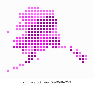 Mapa punteado de Alaska. Mapa de estilo digital del estado sobre fondo blanco. Forma de Alaska con puntos circulares. Estilo de puntos de colores. Círculos de tamaño Grande. Hermosa Ilustración vectorial.