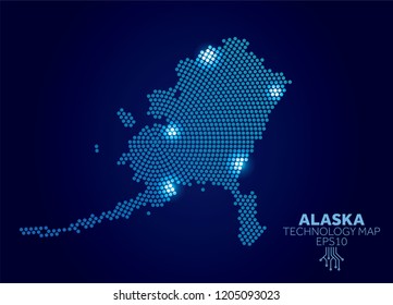 Alaska dotted technology map. Modern data communication concept