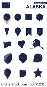 Alaska Flag Collection. Big set for design. Vector Illustration.