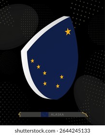 Alaska Flag Shield icon in 3D on Dark Modern Abstract Rugby Background. Perfect for sports events, heritage themes, national celebrations, and patriotic designs.