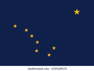 Alaska flag. The state flag of Alaska displays eight gold stars, forming the Big Dipper and Polaris, on a dark blue field. Vector.