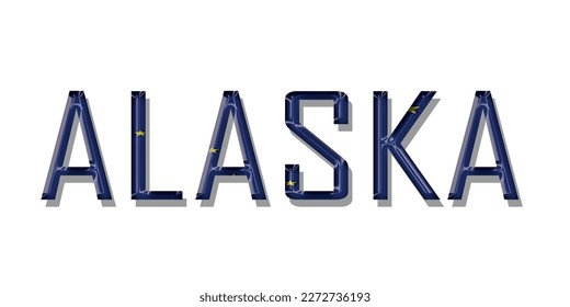 Tipo de letra del texto de la bandera ALASKA, fondo del símbolo, marca de la tipografía tipográfica etiqueta del logotipo, fondo de color 3D, ilustración vectorial