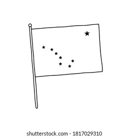 Alaska flag vector, outline illustration. Vector black and white Alaska flag.