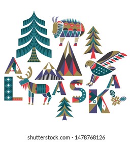 Alaska flat color illustration on white