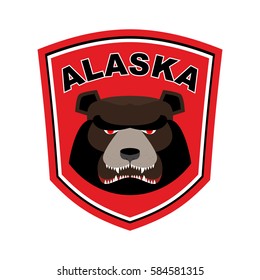 Alaska Grizzly mascot. Bear emblem sign. Wild animal logo for Alaska
