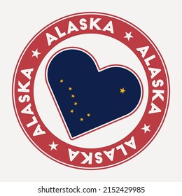 Alaska heart flag badge. From Alaska with love logo. Support the us state flag stamp. Vector illustration.