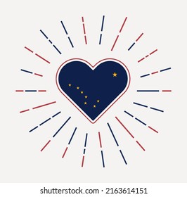 Alaska Herz mit der Flagge des uns-Staates. Sonnenbrand um Alaska Herzzeichen. Vektorgrafik.