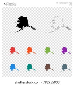 Alaska high detailed map. US state silhouette icon. Isolated Alaska black map outline. Vector illustration.