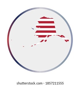 Alaska icon. Shape of the US state with Alaska flag. Round sign with flag colors gradient ring. Charming vector illustration.