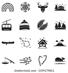 Alaska Icons. Black Flat Design. Vector Illustration.