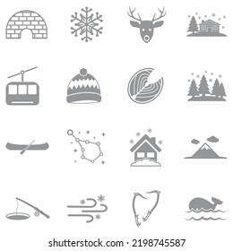 Alaska Icons. Gray Flat Design. Vector Illustration.