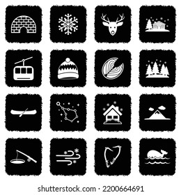 Alaska Icons. Grunge Black Flat Design. Vector Illustration.