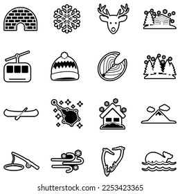 Alaska Icons. Line With Fill Design. Vector Illustration.