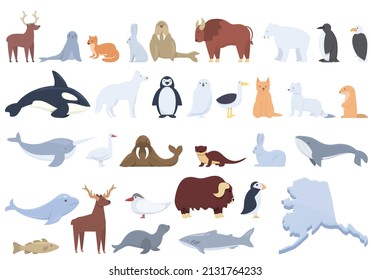 Alaska icons set cartoon vector. Seal animal. Walrus eskimo