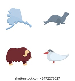 Alaska icons set cartoon vector. Various antarctic and arctic animal. Environment, wildlife