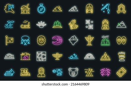 Alaska icons set outline vector. Eskimo igloo. Sled dog vector neon