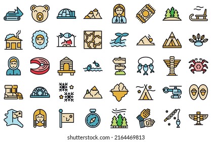 Alaska icons set outline vector. Eskimo igloo. Sled dog