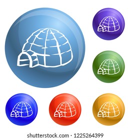 Alaska igloo icons set vector 6 color isolated on white background