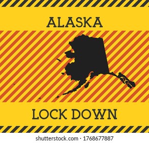 Alaska lockdown sign. Yellow US state pandemic danger icon. Vector illustration.