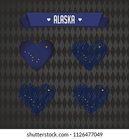Alaska with love. Design vector broken heart with flag inside.