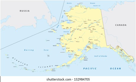 Map Of Russia And Alaska - State Coastal Towns Map