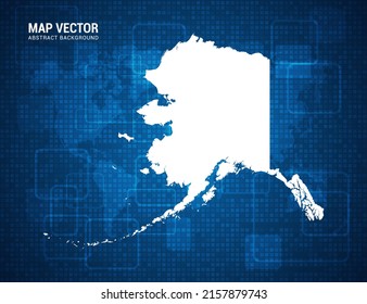 Mapa de Alaska con textura de tablero de píxeles con tecnología de fondo azul abstracto.