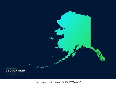 Alaska map of abstract gradient green blue concept with technology light effect vector.