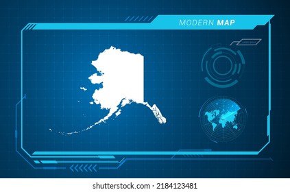 Alaska map of blue digital frame HUD, GUI, UI interface technology radar vector.