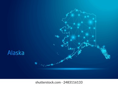 Alaska map - concept of communication technology, graphic of low poly.