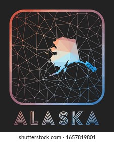 Alaska map design. Vector low poly map of the US state. Alaska icon in geometric style. The US state shape with polygonal gradient and mesh on dark background.