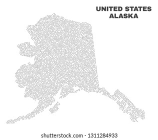 Alaska map designed with little dots. Vector abstraction in black color is isolated on a white background. Random little dots are organized into Alaska map.